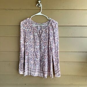 Lucky Brand Boho Long Sleeve Top - Size S - Modest Casual Peasant Hippie